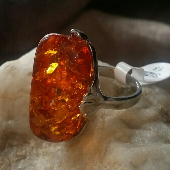 Ring Jewelry Amber Silver Plated size 8 - Picture 3 of 5